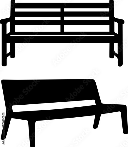 Park Bench Silhouette Icon Set