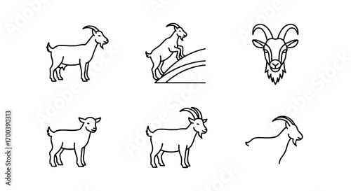 Goat Vector Icons Farm Animal, Wildlife, and Zodiac Symbol Illustrations