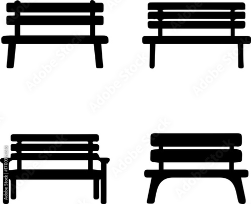 Park Bench Silhouette Icon Set