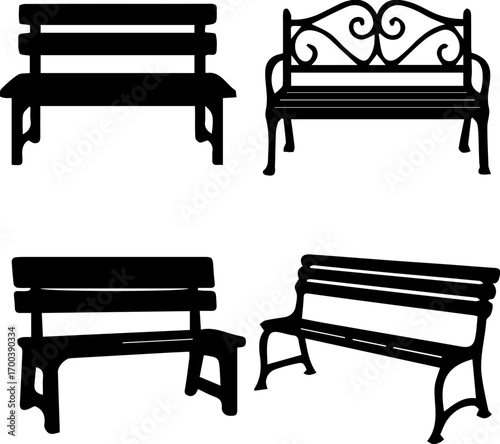 Park Bench Silhouette Icon Set