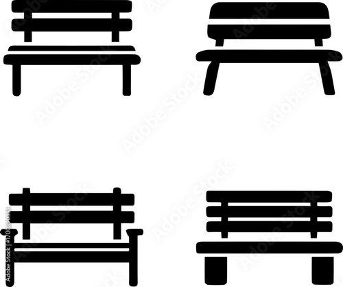 Park Bench Silhouette Icon Set