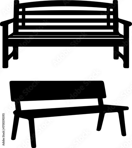 Park Bench Silhouette Icon Set