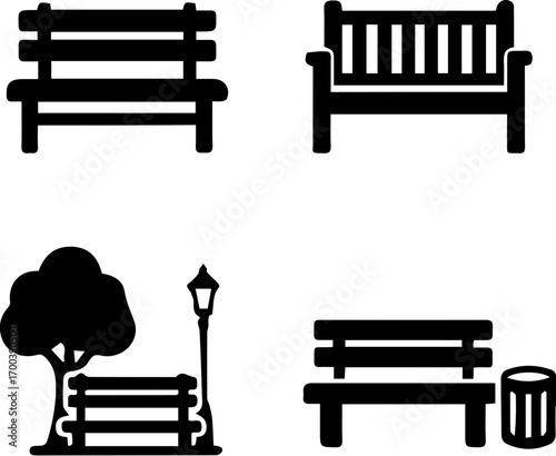 Park Bench Silhouette Icon Set