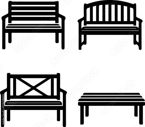 Park Bench Silhouette Icon Set
