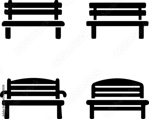 Park Bench Silhouette Icon Set