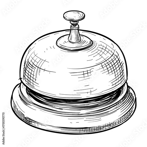 calling bell, reception bell, entrance, hotel reception bell, desk bell vector line art hand drawn illustration