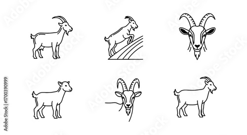 Collection of Goat Outlines in Minimalist Style