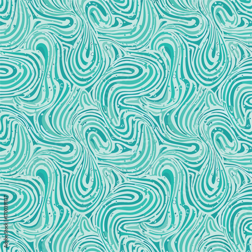 Abstract turquoise wave pattern with swirling lines and organic shapes design, patern seamless, royalty stock.