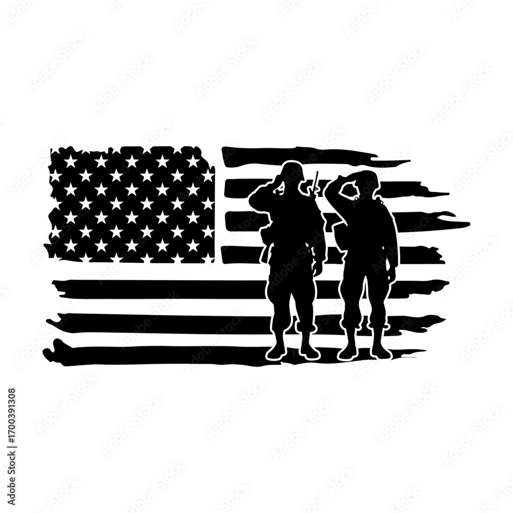 Fototapeta premium Soldier Usa Flag Vector, Svg Cut File