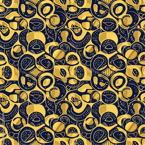 Abstract shapes in gold and navy create a dynamic and modern seamless pattern, patern seamless, Stock royalty.