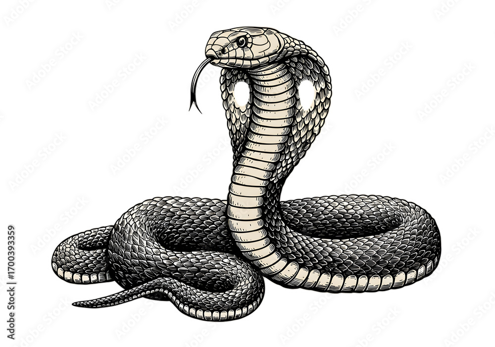 Fototapeta premium Cobra Snake Illustration on Isolated Black Background with Transparent PNG