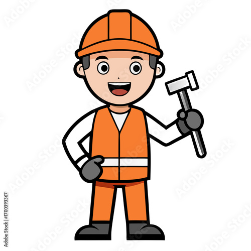 cartoon construction worker man in orange color dress