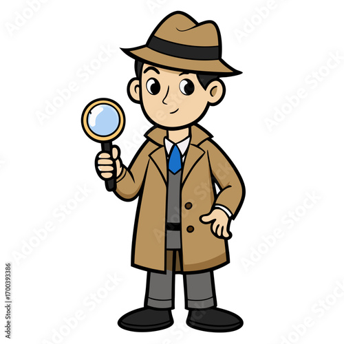 cartoon detective man in trench coat and hat