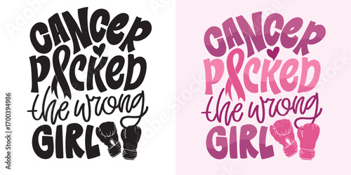 Hand drawn doodle lettering quote about Pink october, breast cancer awareness. Lettering for t-shirt design, mug print, bag print, clothes fashion. 100% hand drawn vector image.