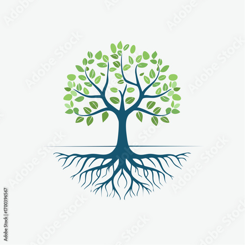 A Tranquil Emblem of a Flourishing Life: Rooted Tree Illustration and Graphic Design