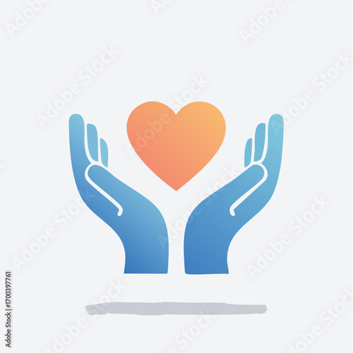 Abstract illustration of two hands cradling a heart, symbolizing support and care