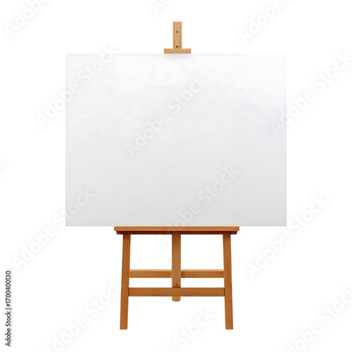 Front View of Wooden Easel with Blank Canvas