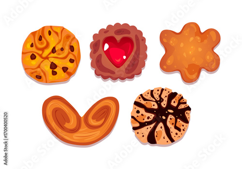 Variety Cookies Set. Sweet Pastries Vector Illustration.