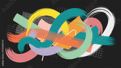 Vector art of abstract colorful brush strokes forming a chaotic knot on
