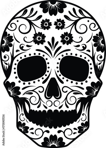 Intricate floral sugar skull design day of the dead celebration icon transparent background