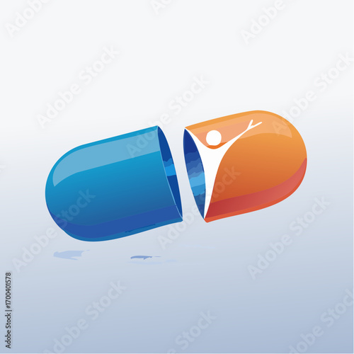 Conceptual representation of well-being and healing symbolized by a capsule with a figure