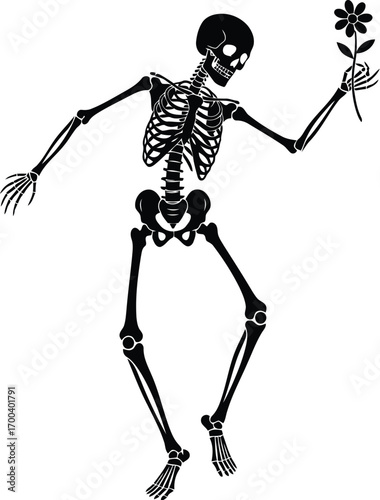Dancing skeleton holding a flower symbolizing life and mortality halloween art transparent background