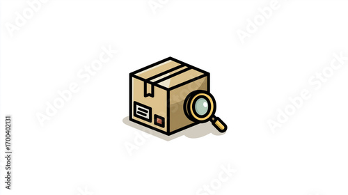 Cardboard Box with Magnifying Glass Icon for Logistics, Shipping and Inspection Themes