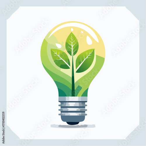 Depiction of an Eco-Friendly Light Bulb with a Lush Green Leafy Plant Inside