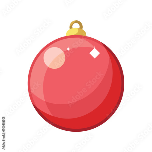 Red Christmas bauble with gold cap and reflections Keywords: Christmas, bauble, ornament