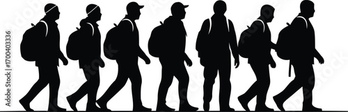 Silhouettes of hikers walking together symbolizing journey exploration and adventure group outdoor activity transparent background