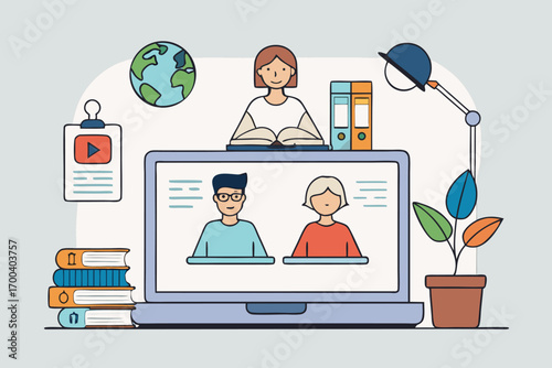 Online Education and Tutoring Vector Illustration