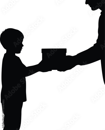 Silhouette of a child receiving a gift from an adult showing a heartwarming moment of giving transparent background