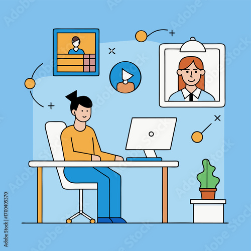 Vector Graphic of Woman Working Remotely