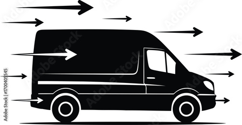 Fast delivery van icon silhouette motion arrows express shipping logistics service transparent background