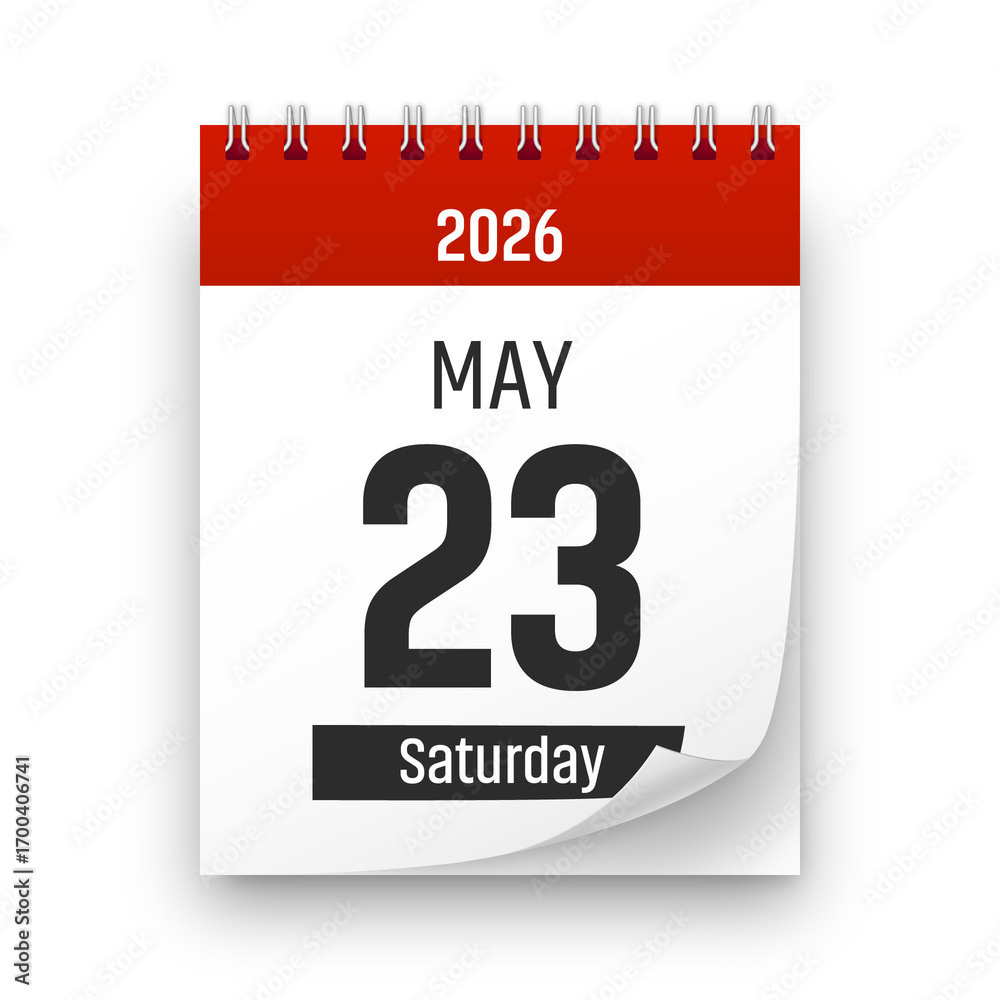Fototapeta premium Date 23 May 2026 year realistic calendar day page design. May 23 transparent png
