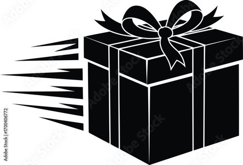 Fast delivery gift box with bow motion streaks express shipping surprise present transparent background