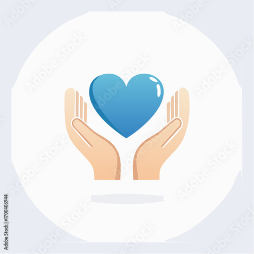 Illustration depicting embracing hands cradling a vibrant blue heart symbol of compassion