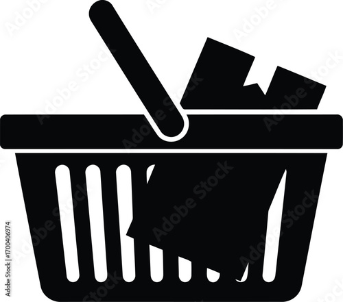 Shopping basket icon filled with products for e-commerce and retail design transparent background