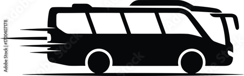 Dynamic silhouette of a bus in motion conveying speed and travel transparent background