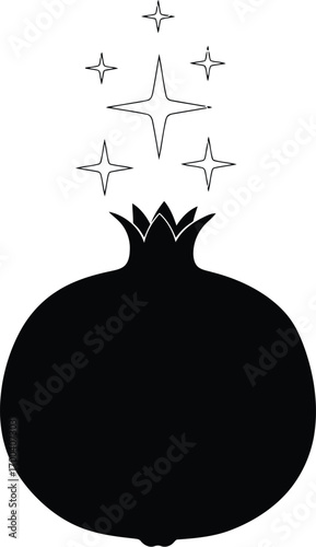 Silhouette of a pomegranate with sparkles symbolizing abundance and creativity transparent background