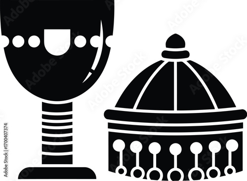 Sacred chalice and crown icons representing royalty religious symbols and sacred objects transparent background