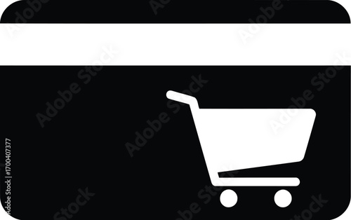 Shopping cart icon on credit card graphic for online retail and e-commerce transactions transparent background