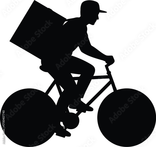 Silhouette of a cyclist delivering a package on a bicycle transparent background