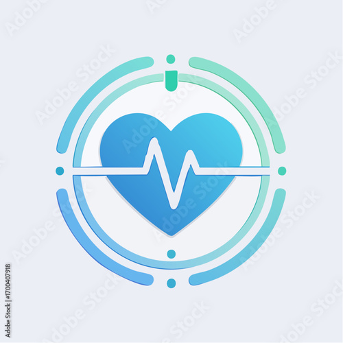Illustration of a Heart with an EKG Pulse Wave Representing Health and Wellness