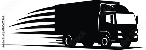 Dynamic silhouette of a fast moving delivery truck emblem for logistics and transportation services transparent background