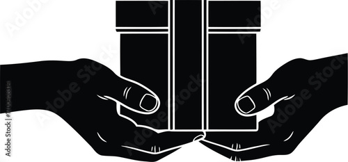 Hands holding a gift box icon symbolizing delivery and presents transparent background