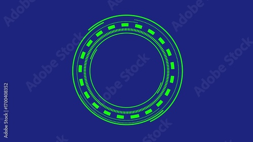 Futuristic neon green circular interface element on dark blue background