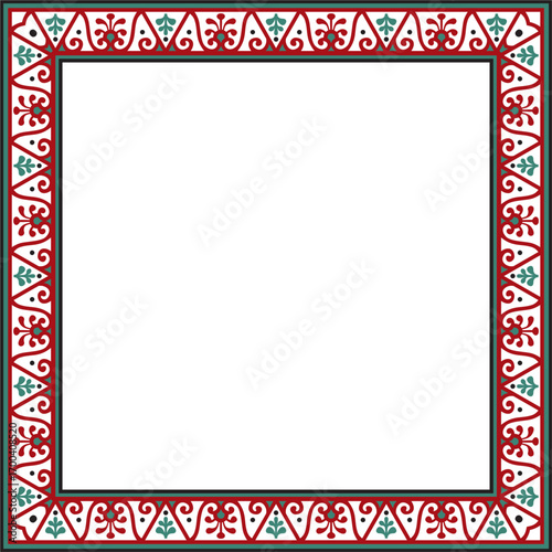 Vector square colored border, frame, Pompeii. Rectangle Neopolitan ornament. Art of Ancient Rome. Template for stained glass
