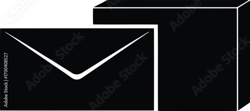 Simple black silhouette of an envelope and a rectangular box for mailing and delivery transparent background