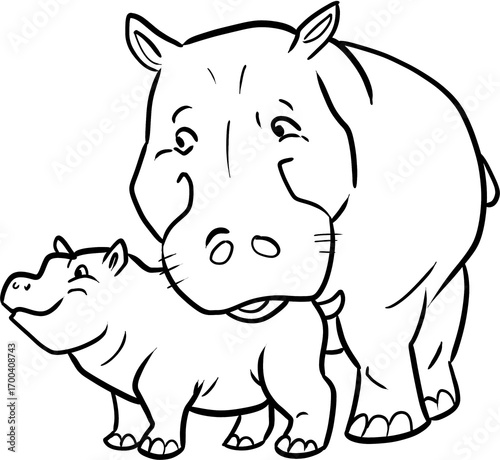 art line rhino vector illustration cartoon for coloring page